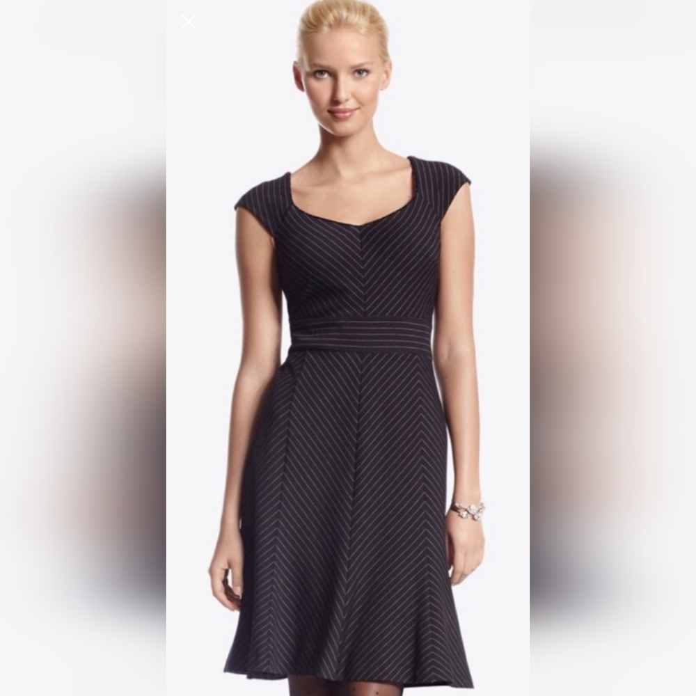 EUC White House Black Market Pinstripe Fit & Flare Dress Sz. 2